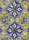 MINDTHEGAP Wallpaper Sardegna Tiles Indigo/ Green/ Yellow/ Taupe