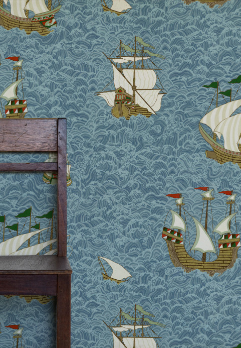 Josephine Munsey Tapete Ships - Sea Blue
