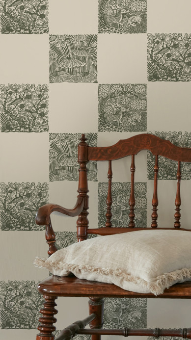 Josephine Munsey Wallpaper Animal Check - Chaingate Green/ Edge Sand