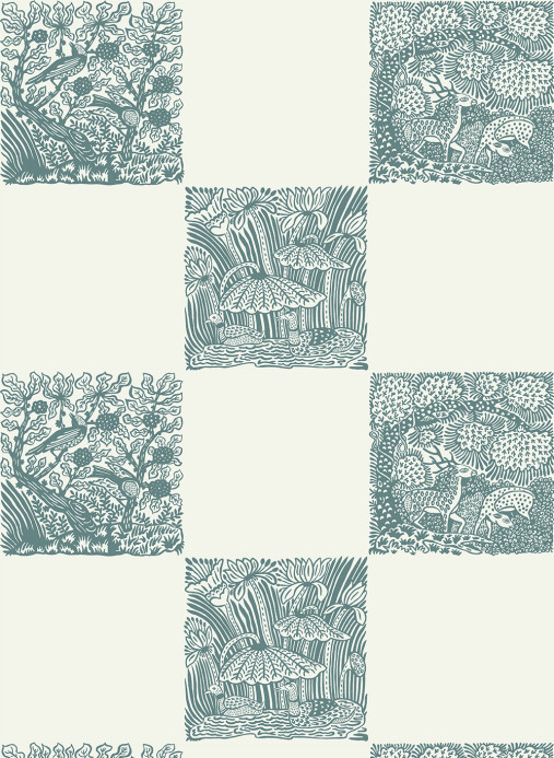 Josephine Munsey Wallpaper Animal Check - Osney Blue/ Skirting White