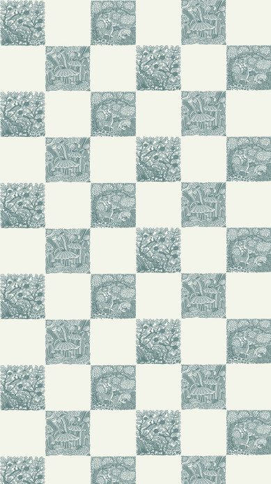 Josephine Munsey Papier peint Animal Check - Osney Blue/ Skirting White