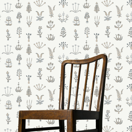 Josephine Munsey Wallpaper Floral Spot - Bude Blue/ Cromwell Stone/ Hilles White