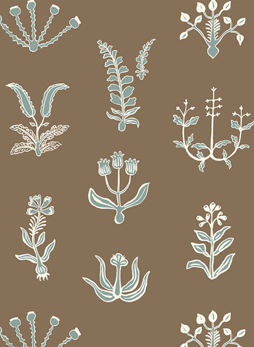 Josephine Munsey Papier peint Floral Spot - Clarke White/ Osney Blue/ Kemp Brown