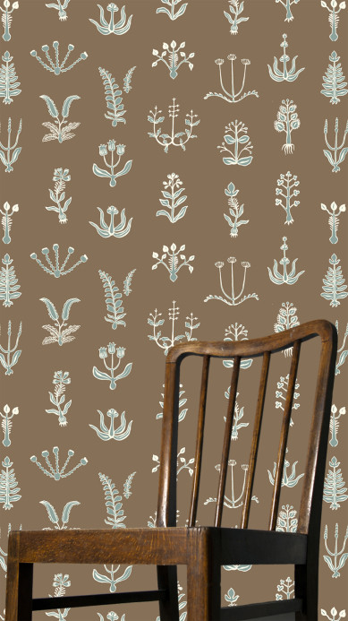 Josephine Munsey Wallpaper Floral Spot - Clarke White/ Osney Blue/ Kemp Brown