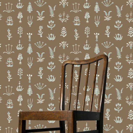 Josephine Munsey Papier peint Floral Spot - Clarke White/ Osney Blue/ Kemp Brown