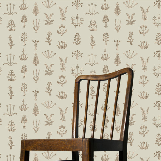 Josephine Munsey Wallpaper Floral Spot - Kemp Brown/ Cromwell Stone/ Maitland Green