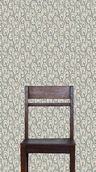 Josephine Munsey Wallpaper Geranium Stripe - Bude Blue/ Clarke White/ Edge Sand