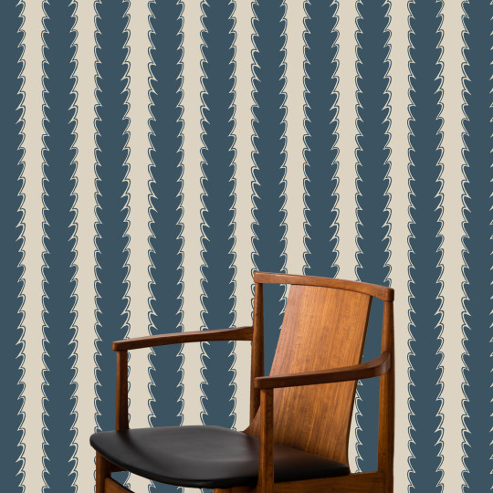 Josephine Munsey Wallpaper Scallop Stripe - Beakster Blue/ Edge Sand