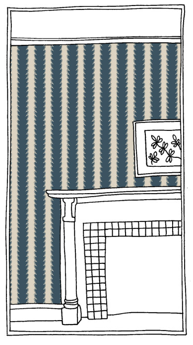 Josephine Munsey Wallpaper Scallop Stripe - Beakster Blue/ Edge Sand