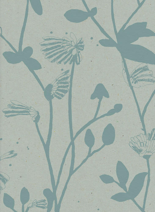 Sian Zeng Papier peint Feather Plant - Aquamarine