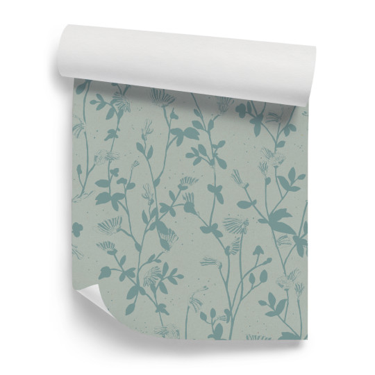 Sian Zeng Papier peint Feather Plant - Aquamarine