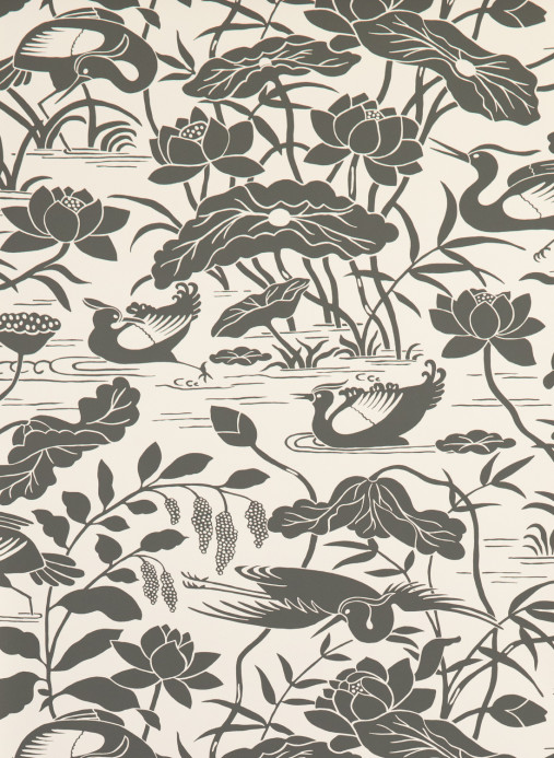 GP & J Baker Wallpaper Heron & Lotus Flower - Black/ White