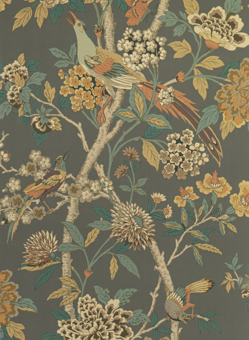 GP & J Baker Wallpaper Hydrangea Bird - Charcoal/ Sienna