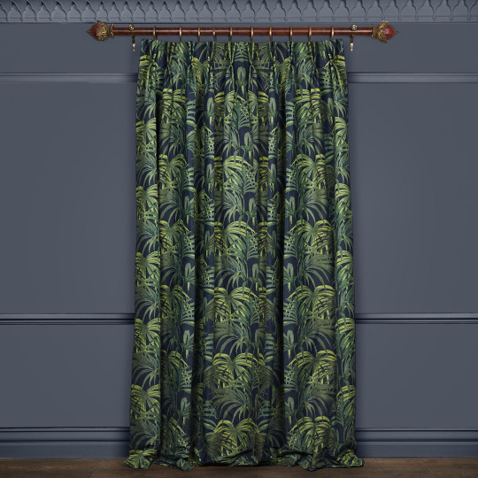 House of Hackney Fabric Palmeral - Cotton Linen - Midnight and Green