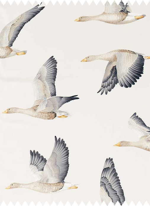 Sanderson Stoff Elysian Geese - Silver/ Chalk